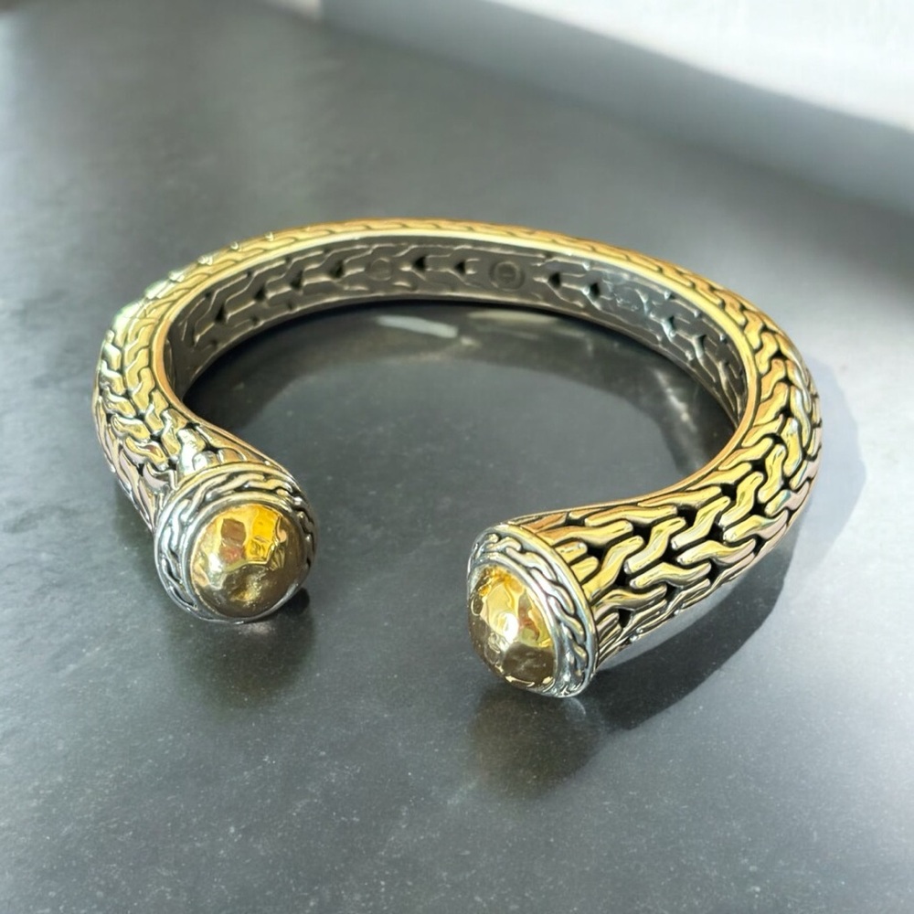 JOHN HARDY STERLING PALU SILVER W/ 24K GOLD DOME CUFF BRACELET